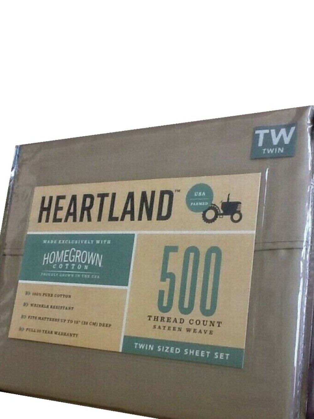 brand new KHAKI Heartland 500 TC Wrinkle Resistant 100% Cotton TWIN Sheet Set